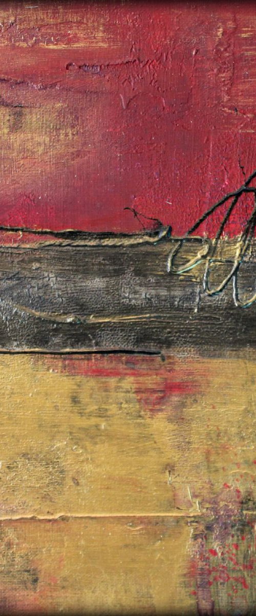 Metallic Square Series I - Red and Gold Urban Abstract Painting by Elizabeth Moran