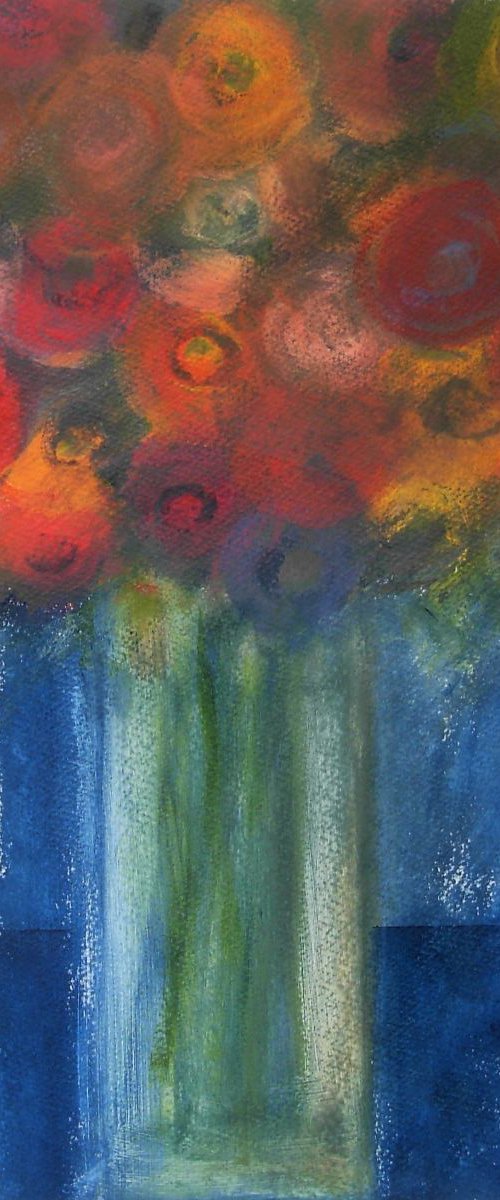 Mixed Flowers on Blue by Jan Rippingham