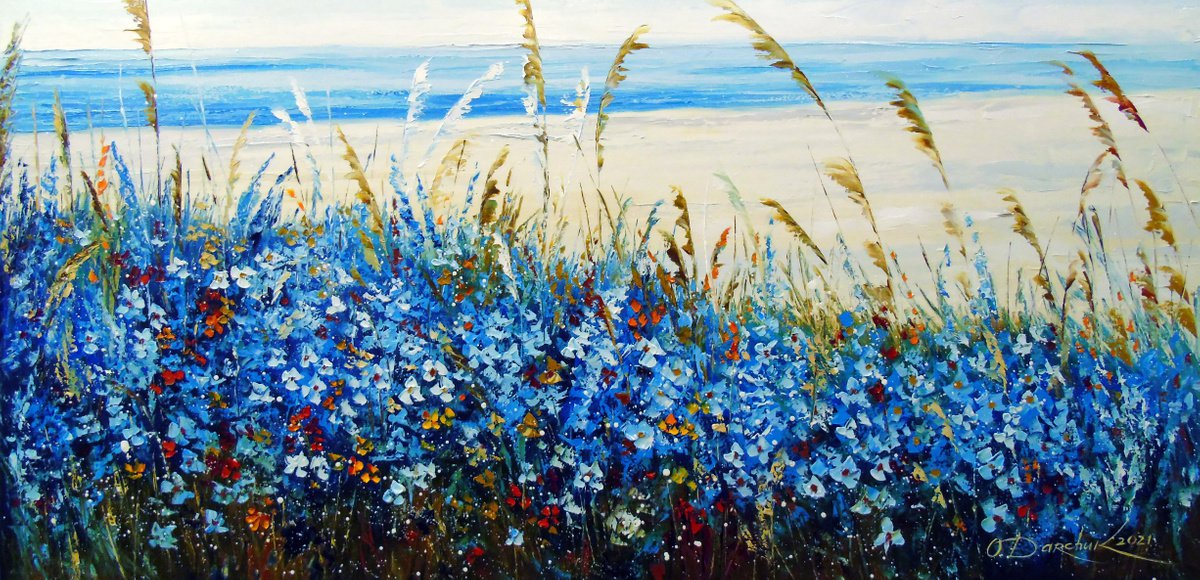 Wildflowers by the sea Oil painting by Olha Darchuk | Artfinder