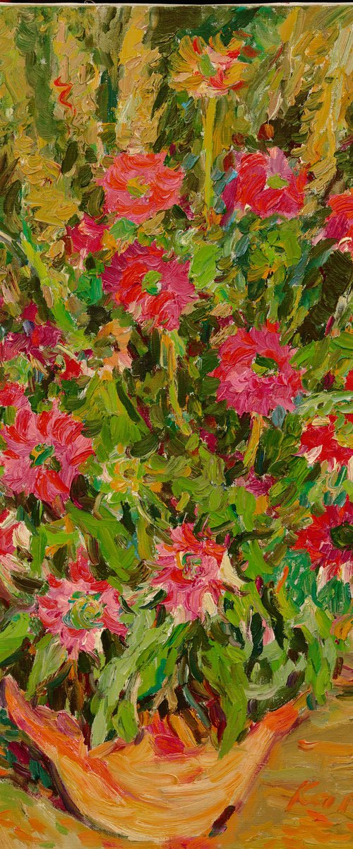 Spring Flowers - Still Life - Oil Painting - Red Flowers in Vase - Floral Art - Medium Size - Gift Art by Karakhan