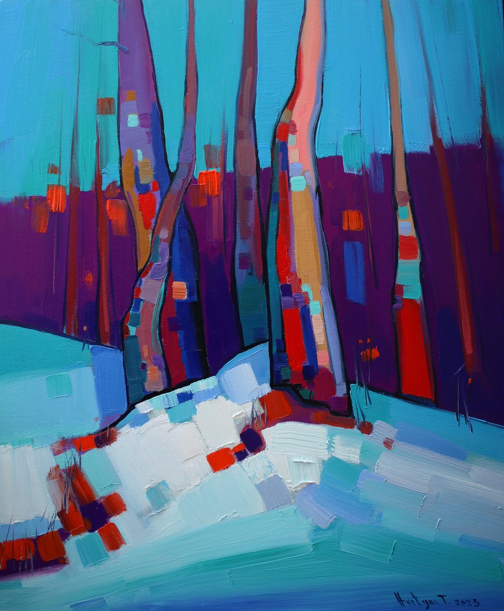 Impressionistic Landscape Oil Painting By Tigran Avetyan, 20 X 24", Winter Day, Original Artwork