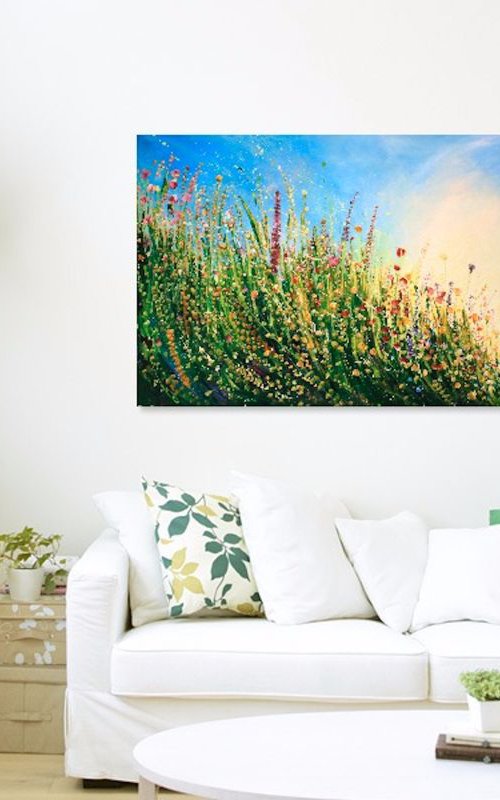 Bursting Summer Meadow **VERY LARGE PAINTING** by Emma Sian Pritchard