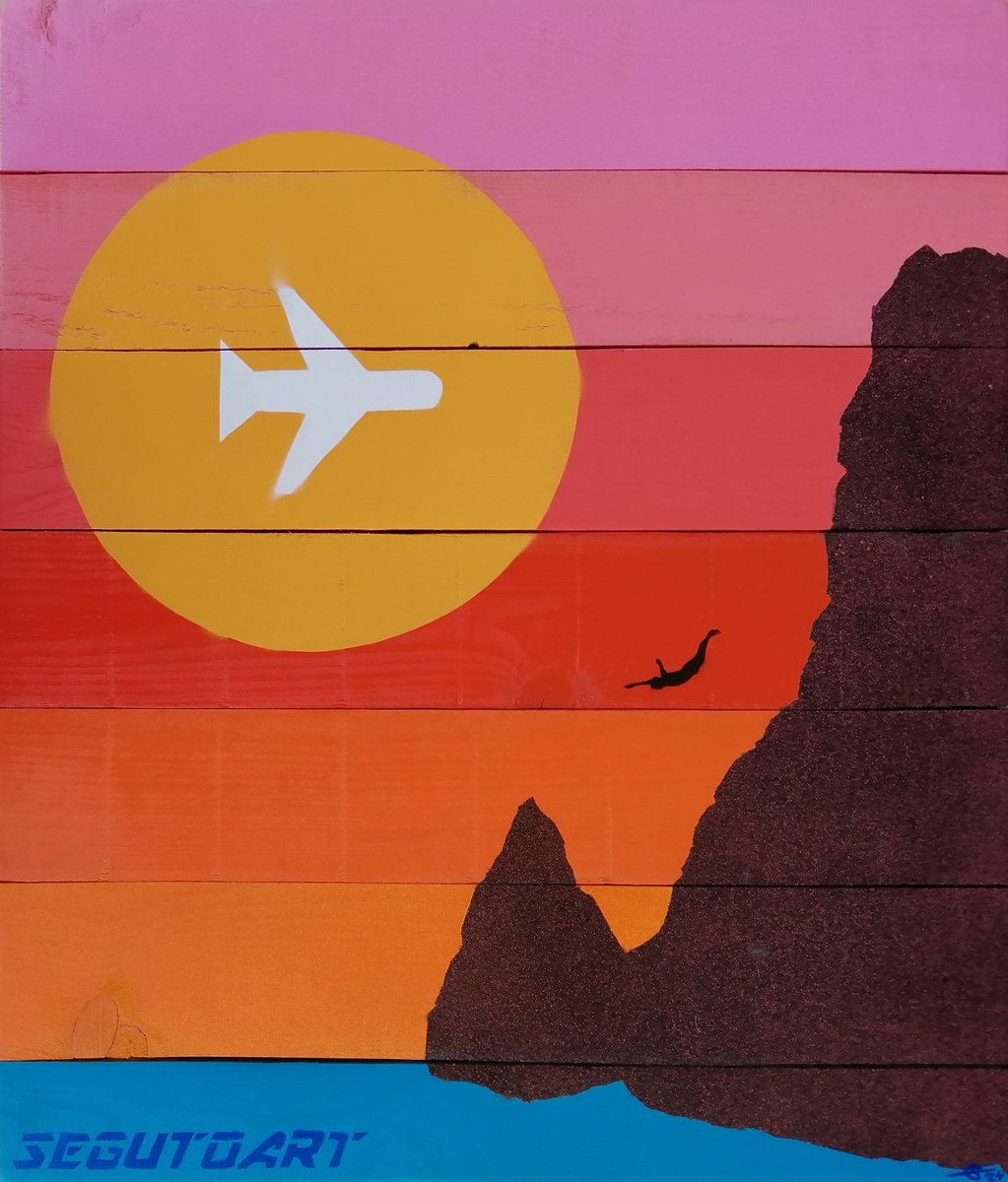 Urban And Pop Landscape Painting By Segutoart, 18 X 20", Airplane Mode, Original Artwork