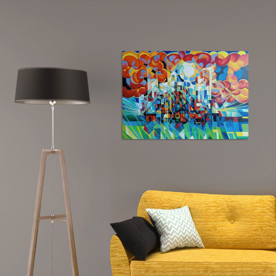 Sunny morning (100x70cm, cubism, oil painting)