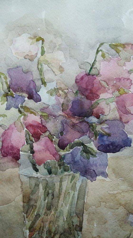 Sweet pea. Original watercolour painting. 2019