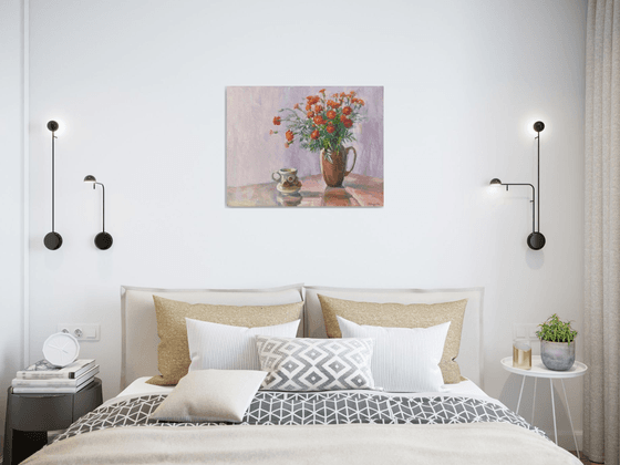 Marigolds in a clay pot