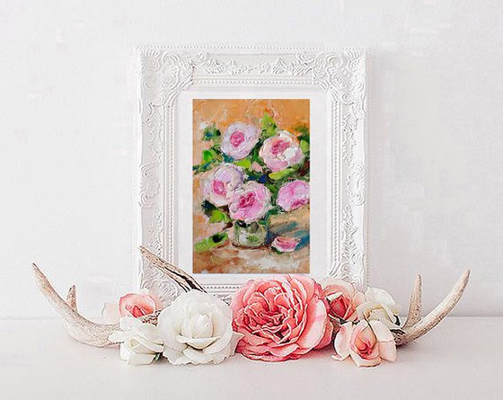 Pink Floral Painting Original Art Small Oil Artwork Flower Wall Art