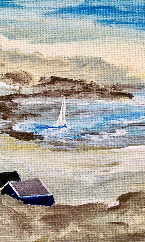 Beach huts by the bay by Marja Brown