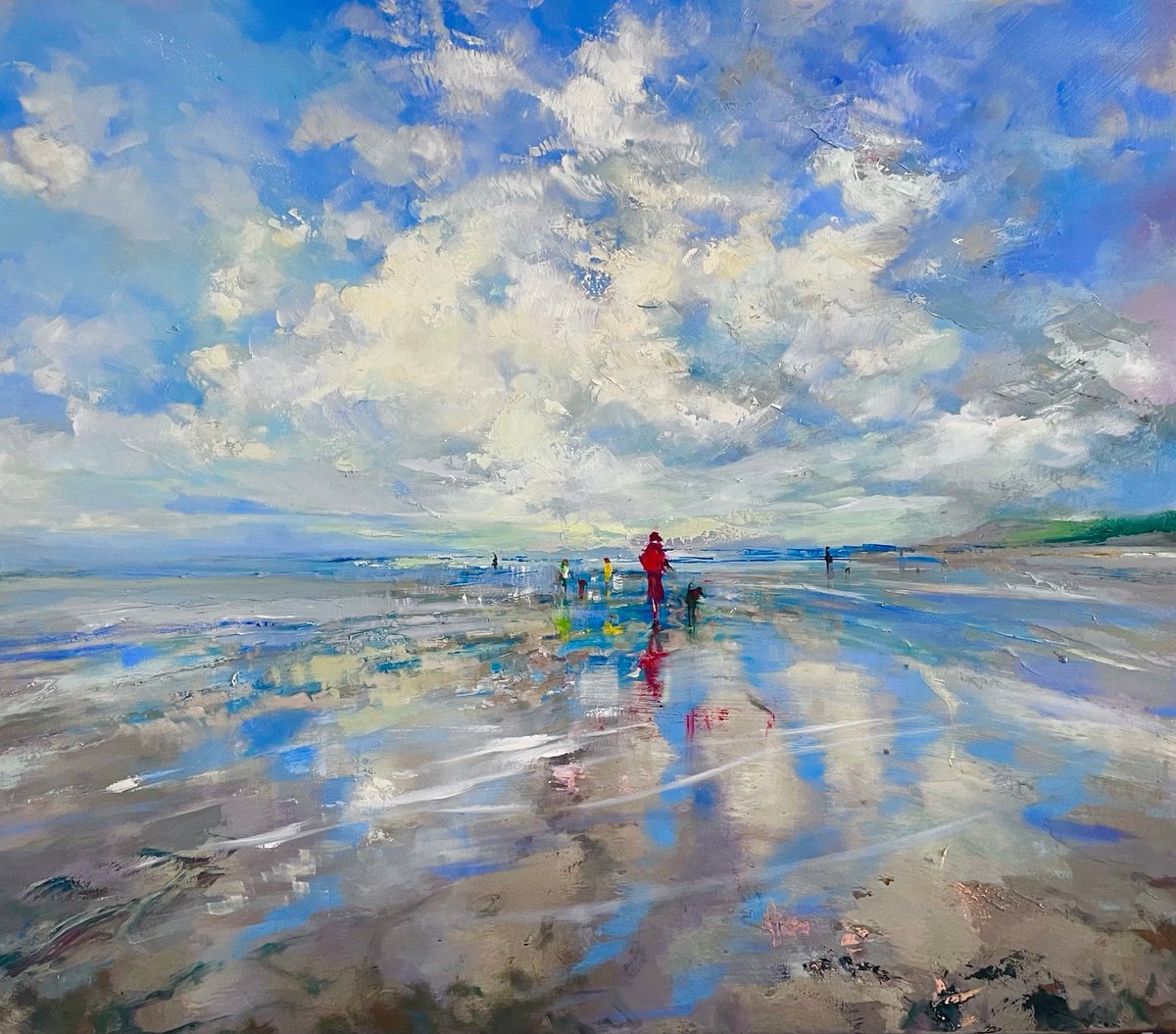 Impressionistic Landscape Oil Painting By Ewa Czarniecka, 44 X 38, Blue Horizon, Original Artwork
