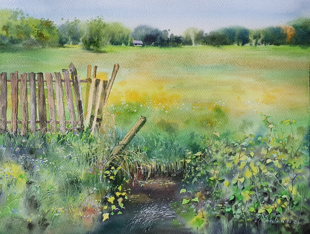 Impressionistic Landscape Watercolour By Sonata Art, 20 X 16", Walking Around Landscape, Original Artwork