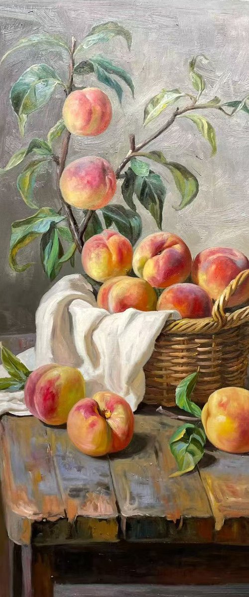 peaches in basket by Kunlong Wang