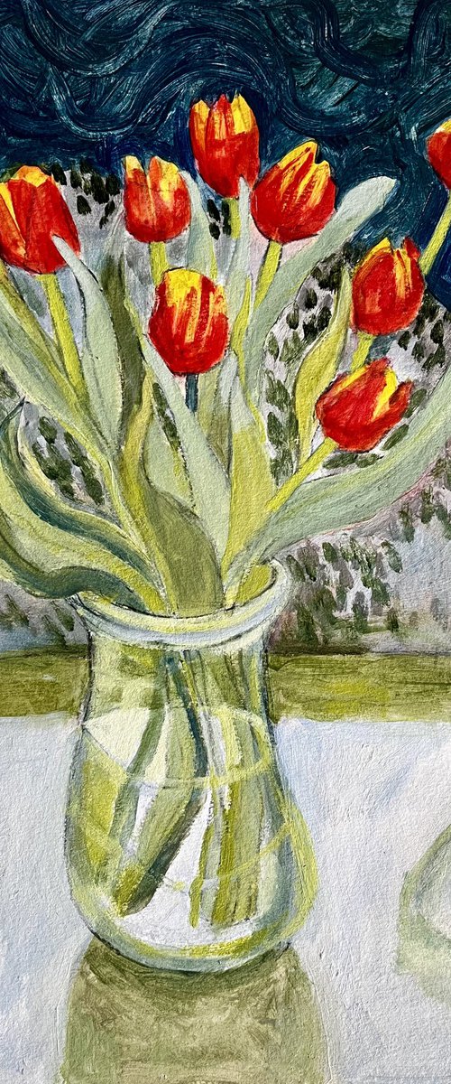 Stormy Red Tulips by Christine Callum  McInally