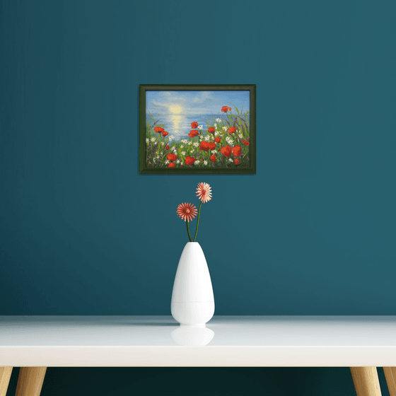 Seascape and poppy field