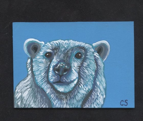 ACEO ATC Original Painting Polar Bear Wildlife Art-Carla Smale