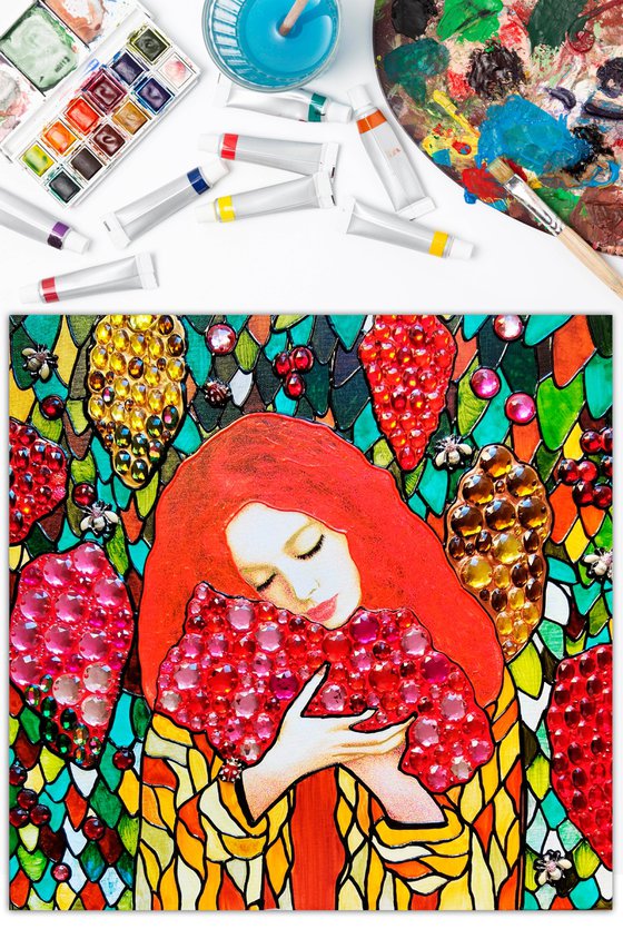 Ginger woman and red grape