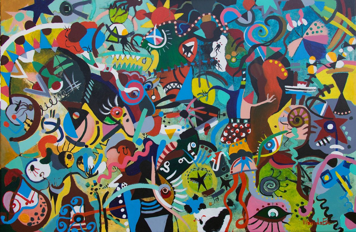 Rather Be Home, Originalabstract painting inspired by Joan Miro, Wall art, Ready to hang by WanidaEm