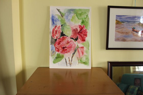 Hibiscus flowers still life In Impressionistic Style in watercolor