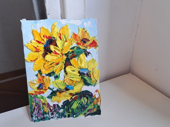 Sunflowers impasto painting