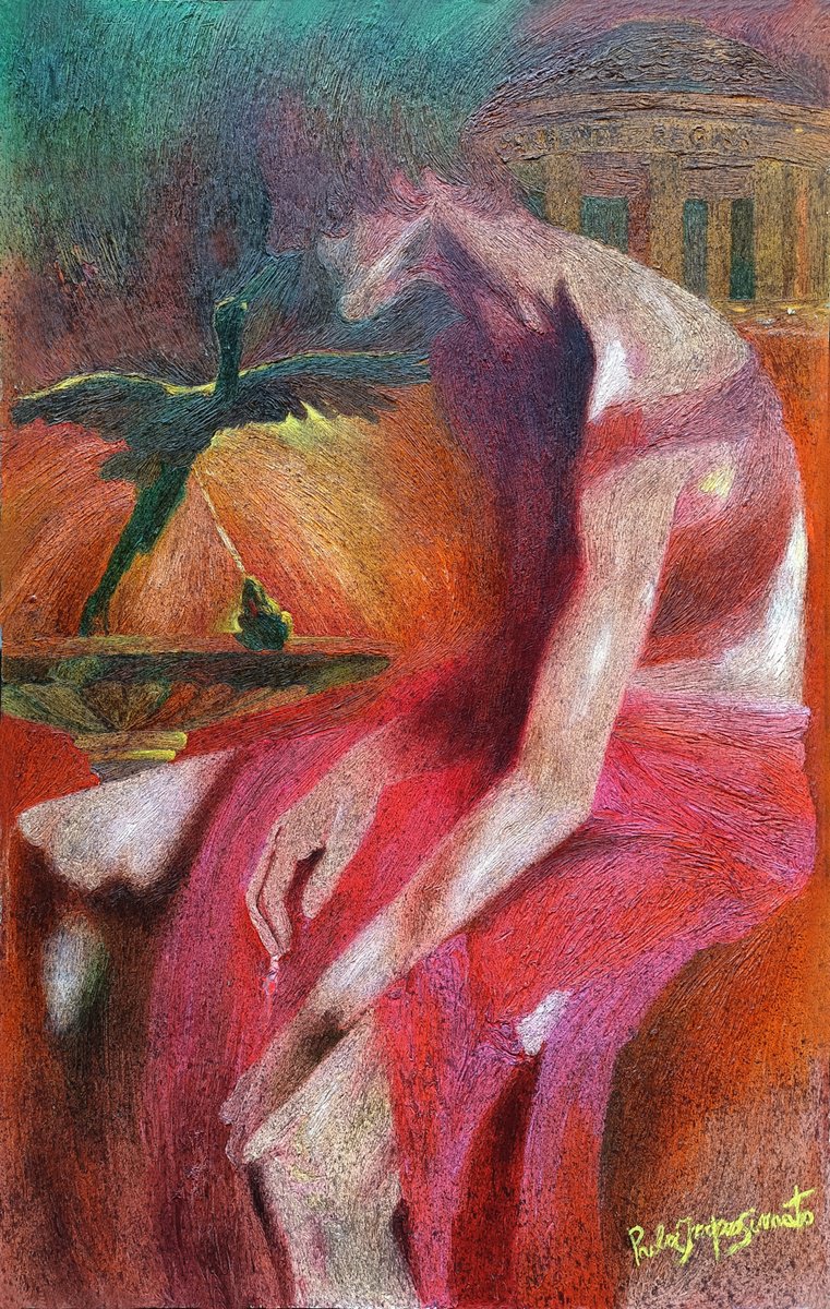 Expressive Portrait Oil Painting By Paola Imposimato, 20 X 31", The Deity Of The Springs, Original Artwork