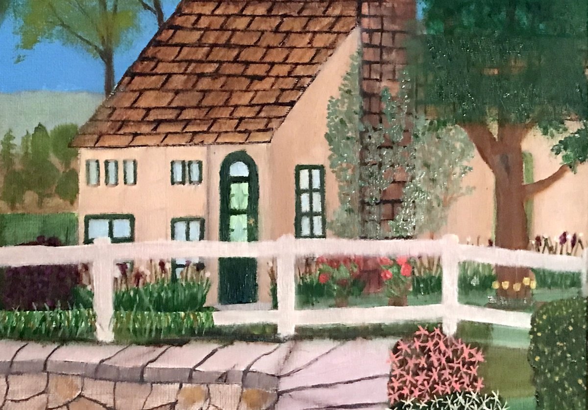 Impressionistic Landscape Oil Painting By Leslie Dannenberg, 24 X 18", Trellis Cottage, Original Artwork