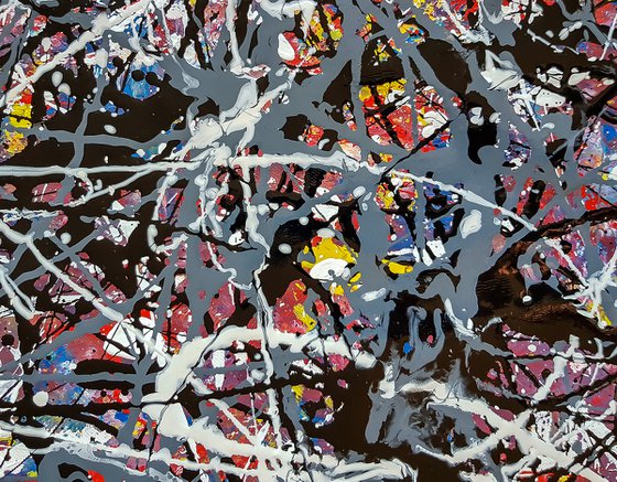 -Carving- Abstract Jackson Pollock style Painting on Unstretched Canvas.