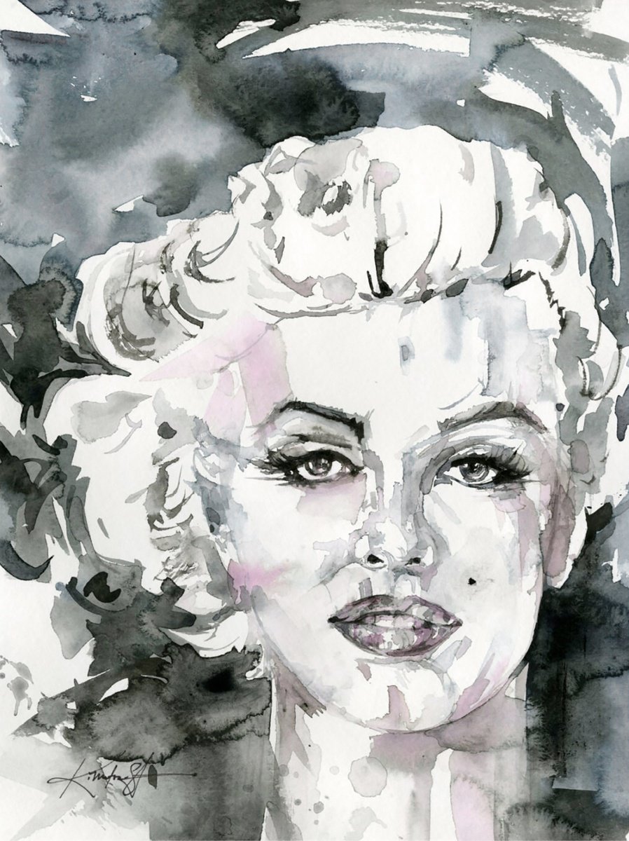 Expressive Watercolour , Goddess Marilyn 4 By Kathy Morton Stanion, 9 X 12, Artwork For Sale On Artfinder
