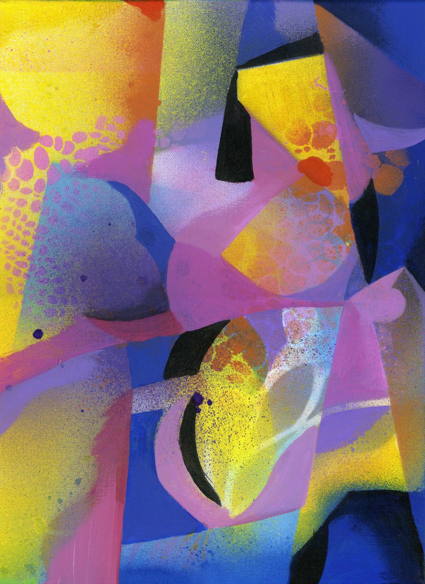 Organic Abstract Acrylic Painting By Alfred Ng, 12 X 16, Composition With Colors, Original Artwork