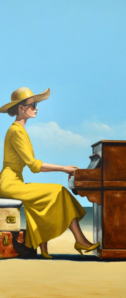 Two Valises, a Piano and a cushion by Johnny Popkess