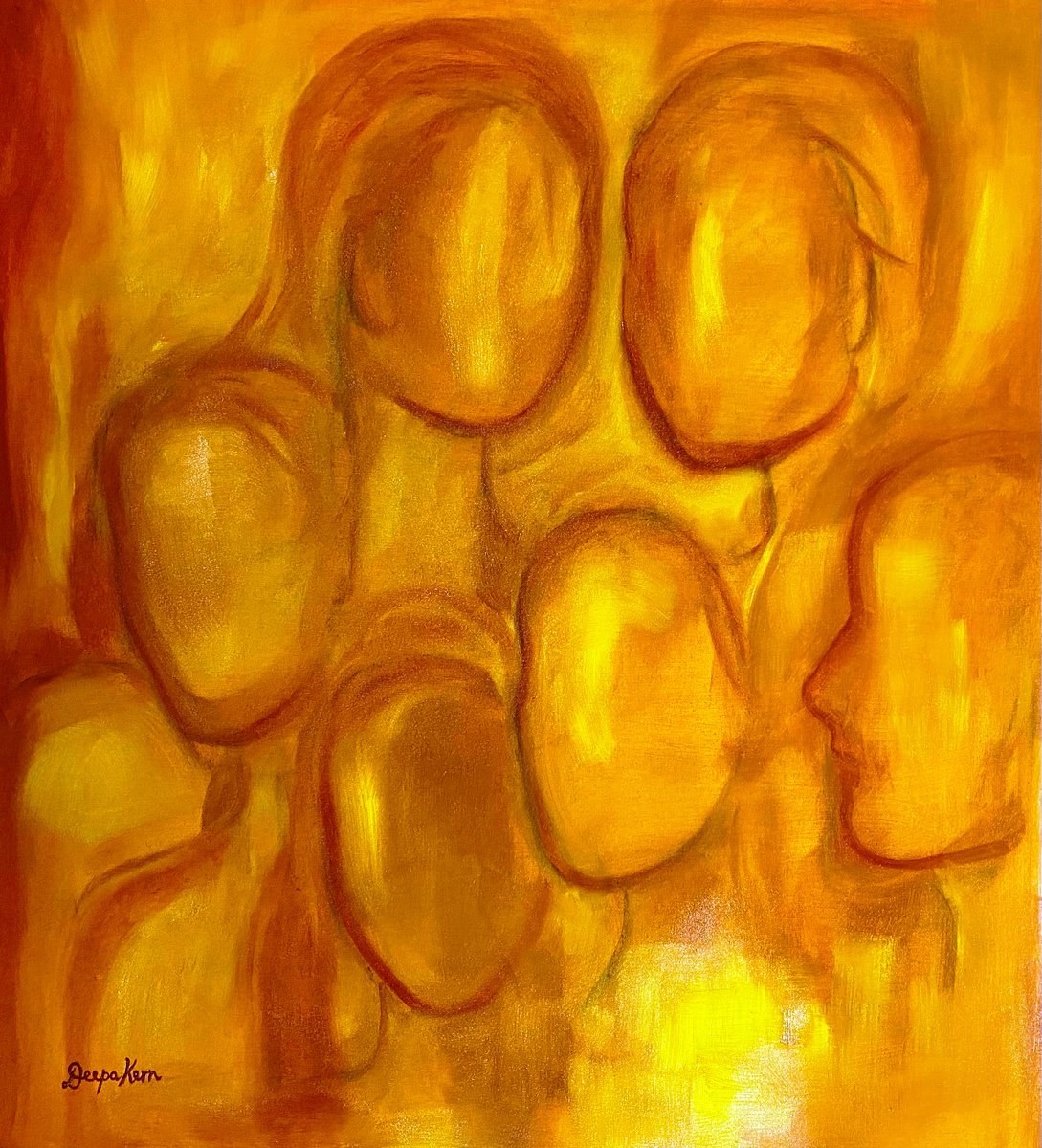 Organic Portrait Oil Painting By Deepa Kern, 31 X 34, Faces, Original Artwork