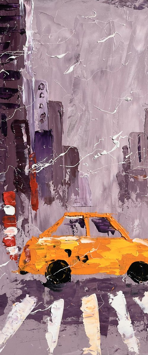 New York Taxi original oil impasto painting by Halyna Kirichenko