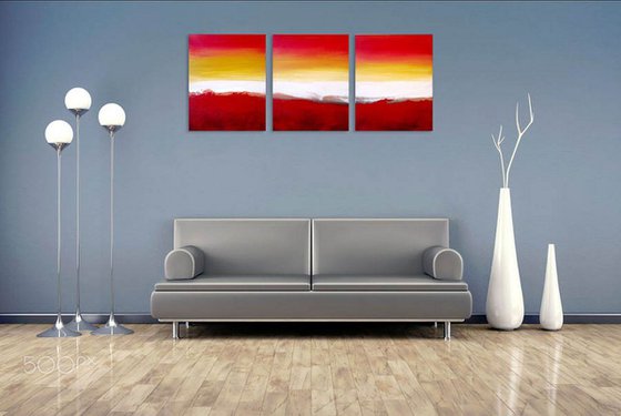 Beautiful triptych abstract original "Colour Slats" abstract painting art canvas - 30 x 14 inches