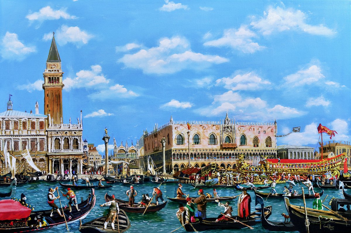 Impressionistic Cityscapes Oil Painting By Gordon Bruce, 30 X 20, Venice Of Canaletto, Original Artwork