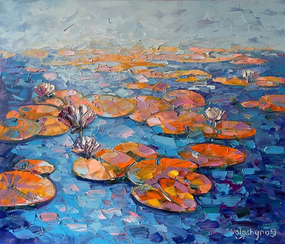 "Lilies on the lake". Water. Lake. Original oil painting.