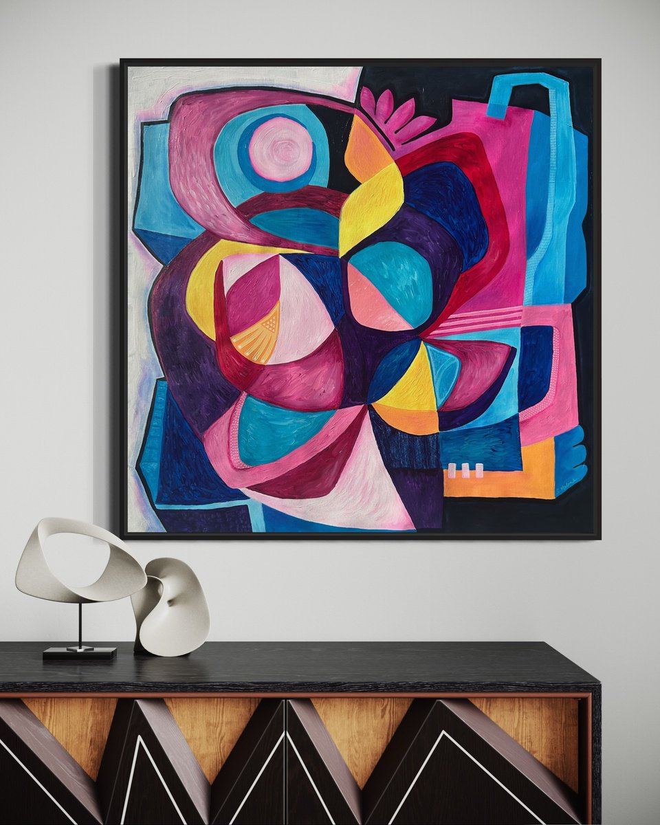 Geometric Abstract Painting By Samantha Malone, 35 X 35", Spinning In Both Directions, Original Artwork