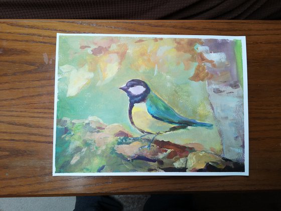 "Bird" (acrylic on paper paintings)( 11x15×0.1'')