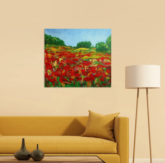 Poppies field... Flowering wildflowers... /  ORIGINAL ACRYLIC PAINTING