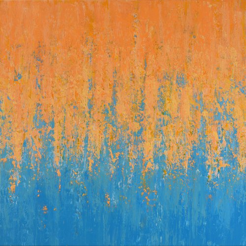 Orange into Blue - Modern Colorful Textured Abstract by Suzanne Vaughan