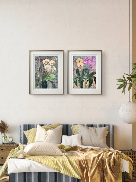 Wild orchids Set of 2 Oil Diptych