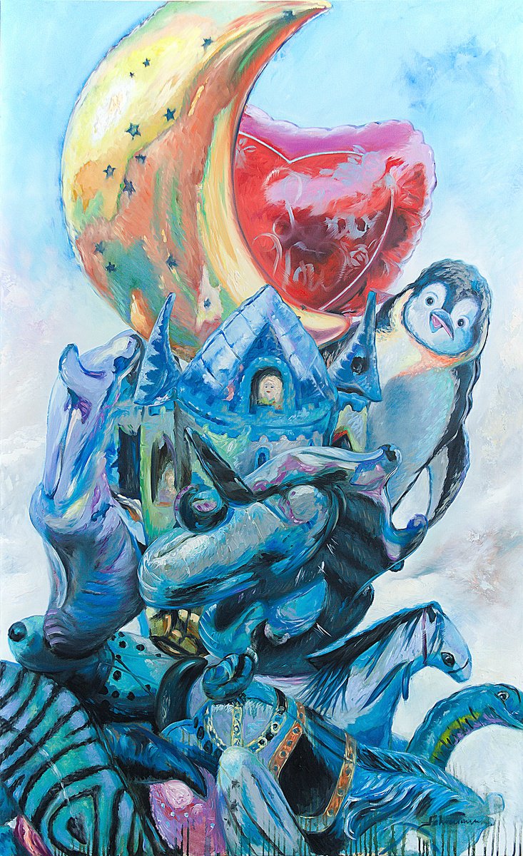 Expressive Animal Oil Painting By Uwe Fehrmann, 43 X 71", You Know What, Not Yet How, Original Artwork