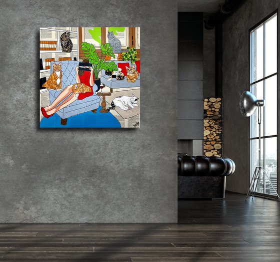 Cat Capers - Crazy Cat Lady 76cm x 76cm