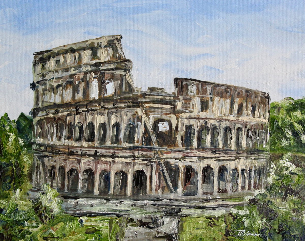 Impressionistic Cityscapes Oil Painting By Liza Illichmann, 12 X 9", Colosseum Reverie, Original Artwork