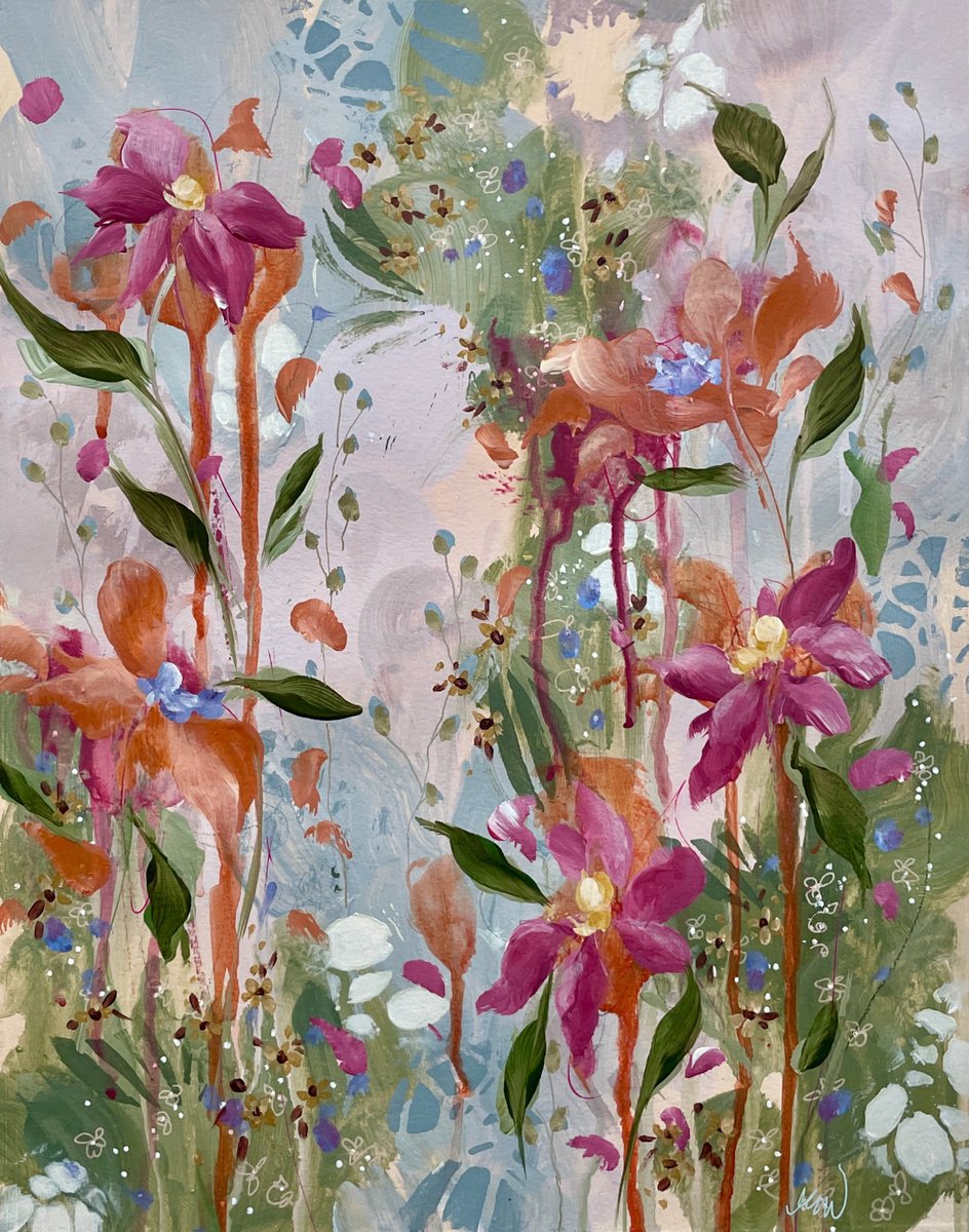 Organic Botanical Acrylic Painting By Nicole Esposito Woodall, 11 X 14", Field Day Iii, Original Artwork