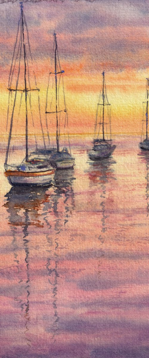 Resting Sailboats at Sunset by Kateryna Nazarenko