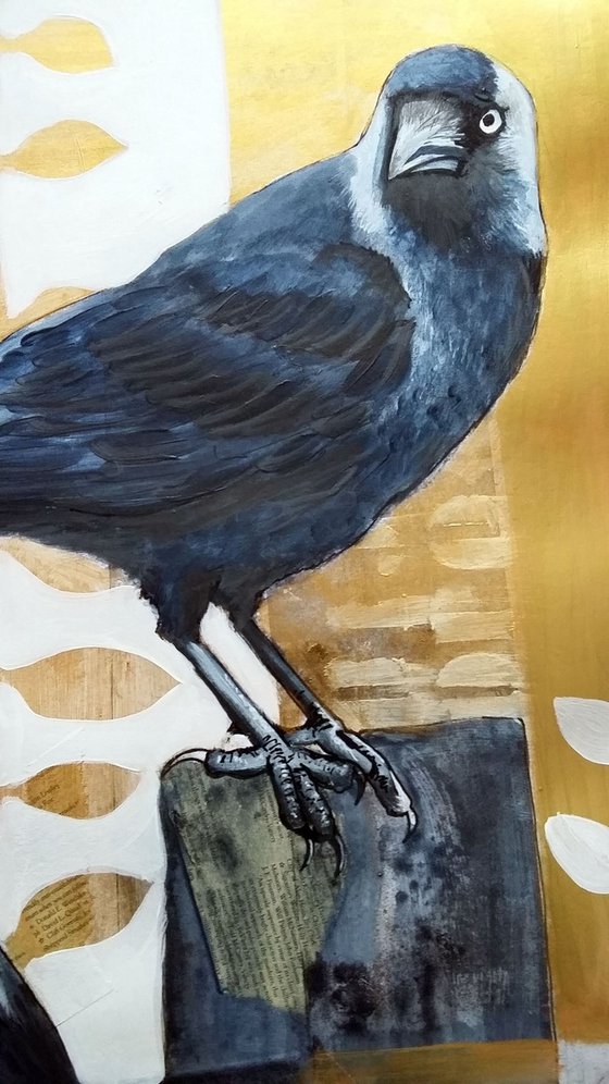 The watchers (Jackdaws mixed media painting)