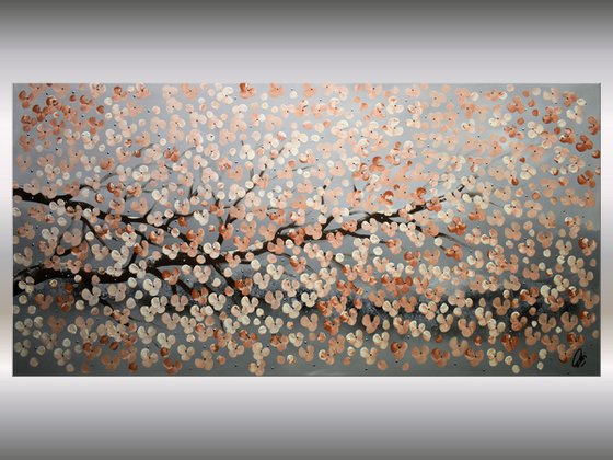 Caprice II - acrylic abstract painting, cherry blossoms, nature painting, canvas wall art