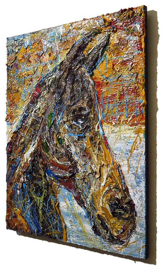 Original Oil Painting Abstract Animal Impressionism Horse