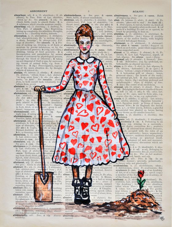 Until Death Separates Us - Original Painting Collage Art On Large Real English Dictionary Vintage Book Page