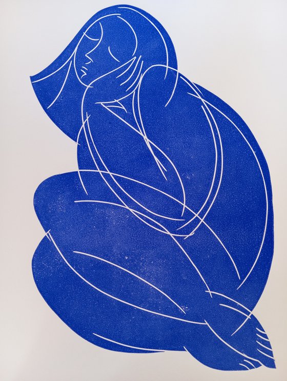 Linoprint "Blue nude-2" 50x70cm