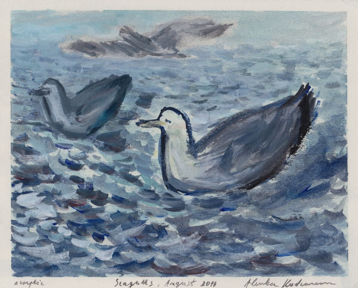 Seagulls, August 2016, acrylic on paper, 20.1 x 25 cm by Alenka Koderman