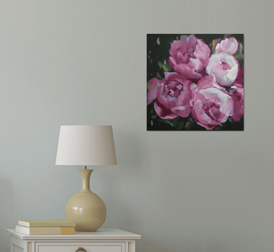 Original oil painting peonies bouquet